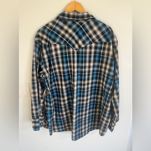 Wrangler Shirt Mens Blue Plaid Pearl Snap Western Button Up Size 3XL - Picture 3 of 11